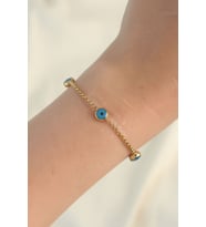 316L Çelik Gold Renk Nazar Boncuk Tasarımlı Bileklik 5886 - GLST2665-7025