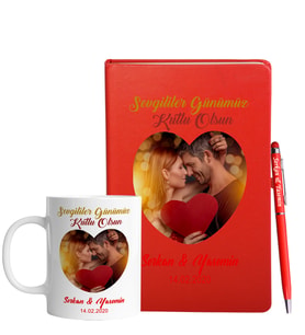 Sevgililer Gününe Özel Kırmızı Defter Kalem & Kupa Hediye Seti 23