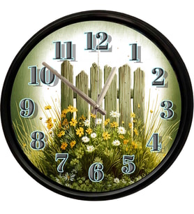 Kır Çiçekleri ve Bahçe Çiti Tasarımlı Dekoratif Duvar Saati 28 Cm Sessiz Mekanizma