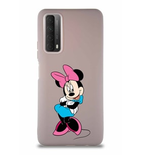 Huawei P Smart 2021 Soft Premier Kapak Minnie Mouse-D Tasarımlı Silikon Kılıf - Pudra (Şeffaf)