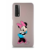 Huawei P Smart 2021 Soft Premier Kapak Minnie Mouse-D Tasarımlı Silikon Kılıf - Pudra (Şeffaf)