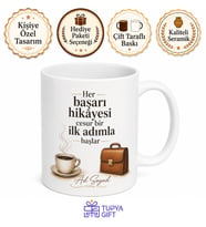 İlk İş Günü Kupası Yeni İşe Başlayanlara Hediye Baskılı Porselen Kupa Bardak