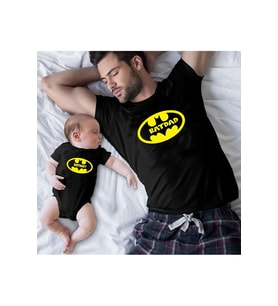 Babalar Günü Hediyesi Batdad Batbaby Tasarım Siyah Tshirt Zıbın