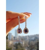 Mor Damla Taşlı Diamond Model Küpe