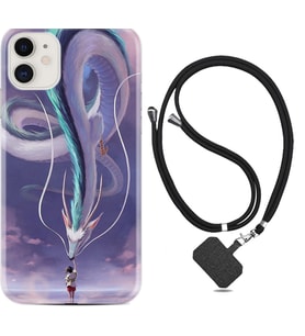 Apple iPhone 11 12 13 Mini Kılıf Boyun Askılı Silikon Kız ve Ejderha 1742