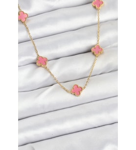 316L Çelik Zincir Gold Renk Pembe Baby Boy Yonca Kadın Kolye 5886 - HPSBYI5261-3914