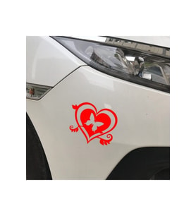 Kelebek Ve Kalp Tasarım Oto Sticker Kırmızı 15*15 Cm