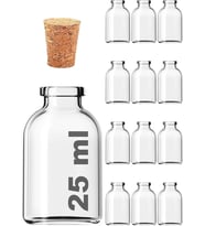 Afracam Şeffaf 25 ml / 25 cc Mantar Tıpalı Boş Cam Şişe 12 Adet