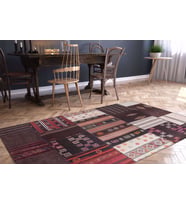 Bespoky Oval Toulon Kahverengi Patchwork Pamuk Dijital Baskı Dekoratif Alan Halısı