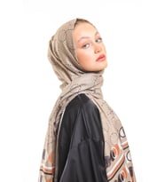 Geometrik Desen Pavia Seri Şal Eşarp Askısı ile Birlikte 75x200 cm Vizon-75x200