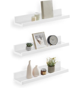 SONGMICS Duvar rafı, 3'lü set, asma raf, 38 cm genişliğinde, fotoğraf çerçevesi ve dekorasyon için raf, oturma odası, çalışma odası, banyo, mutfak için, parlak beyaz LWS38WT