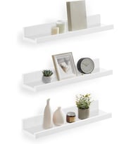 SONGMICS Duvar rafı, 3'lü set, asma raf, 38 cm genişliğinde, fotoğraf çerçevesi ve dekorasyon için raf, oturma odası, çalışma odası, banyo, mutfak için, parlak beyaz LWS38WT