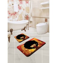 Turuncu Etnik Desen Banyo Halısı Klozet Paspas Seti BS228