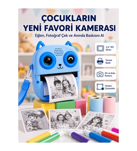 Anında Baskılı Çocuk Fotoğraf Makinesi Termal Yazıcılı Selfie Kamerası -