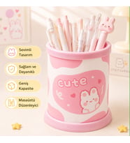 Kawaii Teddy Ayıcık Rabbit Tavşan Desenli Masaüstü Kalemlik Organizer – Geniş Kapasiteli Sevimli Kırtasiye Düzenleyici