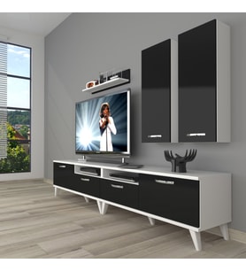 Decoraktiv Eko 5200D Mdf Retro Tv Ünitesi Tv Sehpası (Siyah - Beyaz)