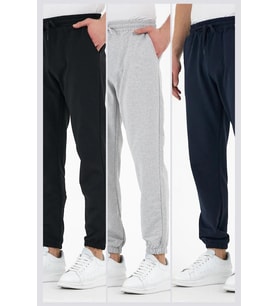 Siyah-gri-lacivert 3'lü Erkek Eşofman Altı Etiketli Arka Ve Yan Cepli Regular Fit Lastik Paça (Siyah-Lacivert)