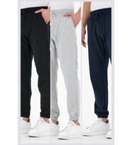 Siyah-gri-lacivert 3'lü Erkek Eşofman Altı Etiketli Arka Ve Yan Cepli Regular Fit Lastik Paça (Siyah-Lacivert)