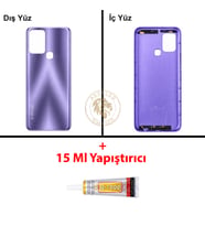 Infinix Hot 10T Mor Uyumlu Arka Kapak + B7000 Yapıştırıcı Arka Cam Batarya Pil Kapağı Lazer Kesim
