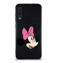 Samsung Galaxy A50 Soft Premier Kapak Minnie Mouse-A Tasarımlı Silikon Kılıf - Siyah (Şeffaf)