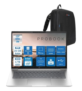 HP Probook 4 G1I Aı Intel Core Ultra 5 225U 24GB Ddr5 4tb SSD Windows 11 Pro Intel® Aı Boost 14" WUXGA(1920X1200) IPS 300NITS Taşınabilir Bilgisayar C9FH0ETP10 + Zetta Çanta