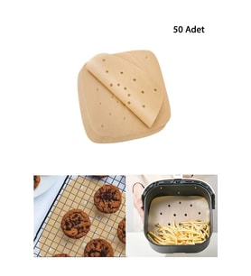 Yanmaz Delikli 50 li Air Fryer Pişirme Kağıdı Tek Kullanımlık Yağlı Kağıt Kare Delikli Ve Tabak