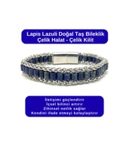 SERTİFİKALI Lapis Lazuli Doğal Taş Bileklik Çelik Halat Çelik Kilit