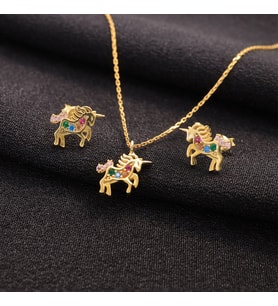 925 Ayar Gümüş Unicorn Kolye Küpe Set