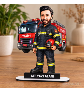 Kişiye Özel İtfahiye Karikatürlü 18 cm MDF Masaüstü Biblo - Meslek Sahibine Özel Hediye İş Arkadaşına ve Meslek Sahibine Hediye