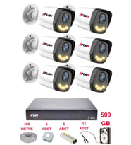 FURY 6 Kameralı 4 Warm Led Gece Renkli Görüş-Cepten İzle-Su Geçirmez Güvenlik Kamerası Seti 500GB
