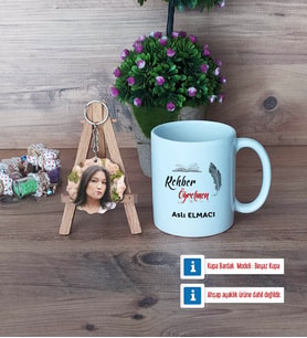 Rehber Öğretmen Kupa Bardak Beyaz ve Fotoğraflı Ahşap Anahtarlık Hediye (Model 1)