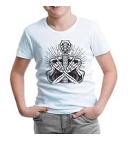 Skeleton Silhouette Making Rock Sign Beyaz Çocuk Tshirt