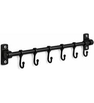 Home 6 Kancalı Duvar Askısı Siyah Metal Askılık – Yapışkanlı ve Vidalı Montaj Seçeneği, Çok Amaçlı Fincan Askısı, Mutfak Banyo Kapı Arkası Askılık, Havluluk, Anahtarlık Organizer 50 cm