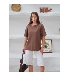 Kadın Mia İnterlok Kumaş Bisiklet Yaka Oversize T-Shirt