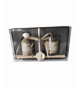 Amber Kokulu Mum ve Bambu Çubuklu Koku Seti 50 ml