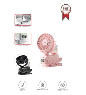 Torima F-14 Pembe Dijital Ekranlı Şarjlı Su Kapasiteli Mini Masa Fan Vantilatör