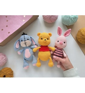 Amigurumi Organik Oyun Arkadaşı Oyuncak Winni The Pooh Set (3'LÜ) Piglet, Eeyore, Winnie