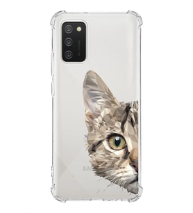 Samsung Galaxy A02s Uyumlu Köşe Korumalı Antişok Kapak Catface Tasarımlı Şeffaf Silikon Kılıf