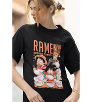 Anime Naruto Luffy Goku Ramen Tişört (Siyah)