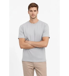 Erkek Bisiklet Yaka Tişört Regular Kalıp Basic Pamuklu Günlük Kullanım T-shirt - Gri