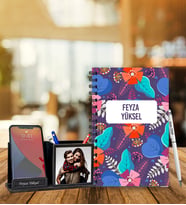 Kişiye Özel Desen Baskılı Ahşap Defter & Roller Kalem & Ahşap Mdf Kalemlik