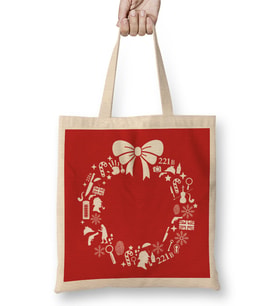 Sherlock Holmes Christmas Wreath Pattern Bez Çanta Uzun Saplı