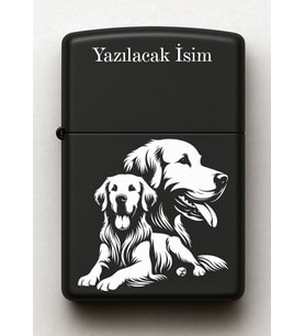Golden Köpek Desenli Kişiye Özel İsimli Siyah Benzinli Metal Çakmak