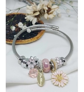 Papatya Charmlı Gümüş  Model Şık Bileklik Pembe
