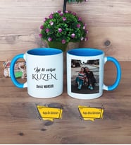 Kuzene Hediye Kupa Bardak Mavi Fotoğraflı Kuzene Doğum Günü Hediyesi