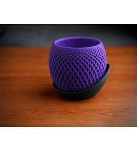 3D Baskı Küre Saksı - Kafes Dokulu İki Parçalı Dekoratif Saksı - Mor-Siyah