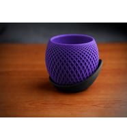 3D Baskı Küre Saksı - Kafes Dokulu İki Parçalı Dekoratif Saksı - Mor-Siyah