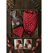 Kombin Hediye Kutusu (Anne-Köpek/Kedi Kombini) & Kırmızı Desenli Bandana & Kedi/Köpek Boyun Tasması ve Mavi Desenli Evcil Hayvan Bandanası