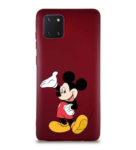 Samsung Galaxy A81 Soft Premier Kapak Mickey Mouse-C Tasarımlı Silikon Kılıf - Mürdüm (Şeffaf)