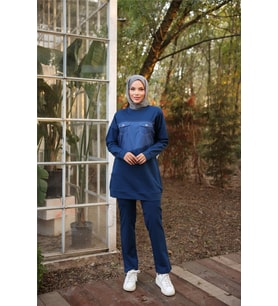 Dafne Cepli Eşofman Beli Lastikli Pantolon İkili Takım - (38-46) - 71153 - Siyah (İndigo)